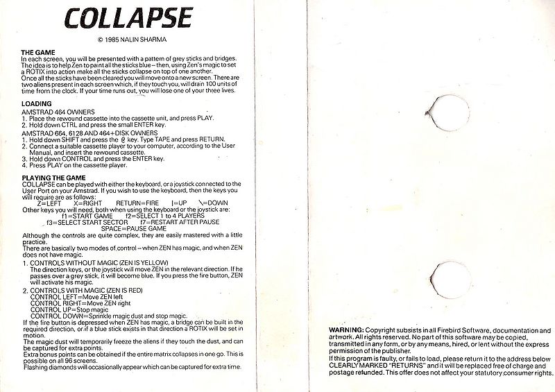 File:Collapse (K7) (Firebird Software) (199 Silver Range) (1986) (Standard Jewel Case) - (Back).jpg