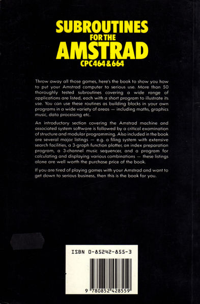 File:Subroutines for the Amstrad CPC 464 & 664 (Argus Books) Back Coverbook.jpg