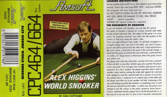 Alex Higgins World Snooker by Gem Software