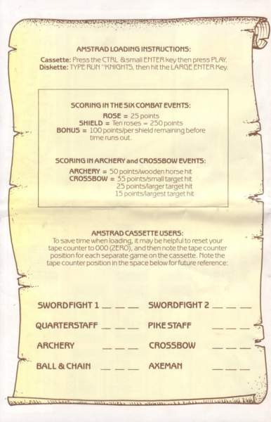 Knight Games (Instructions Page 1) by English Software