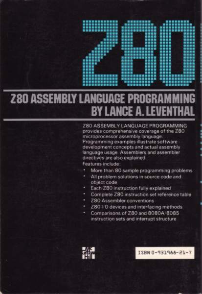 Z80 Assembly Language Programming by Lance A.Leventhal