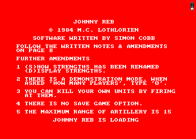 Johnny Reb for the Amstrad CPC
