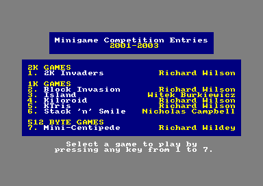 Minigame Competition Entries 2003 for the Amstrad CPC