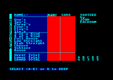 Yahtzee for the Amstrad CPC